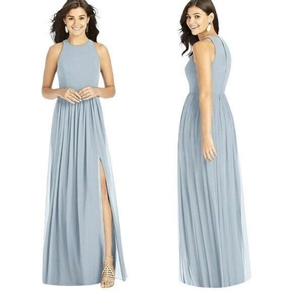 Dessy Collection Dresses & Skirts - Dessy Thread Shirred Skirt Bridesmaid Formal Dress Front Slit Mist Blue 16 NWT